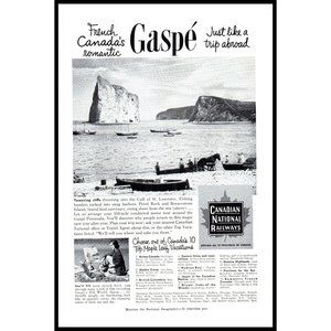1953 Canadian National Railways CN Rail Vintage Print Ad Gaspe Peninsula Art